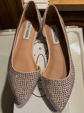 Steve Madden Pink Iridescent Crystal Pointed-Toe Flats